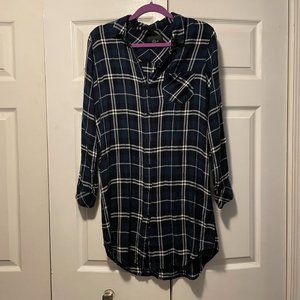 Rails Plaid Blue and White Button-up Shirt Dress - Size Medium